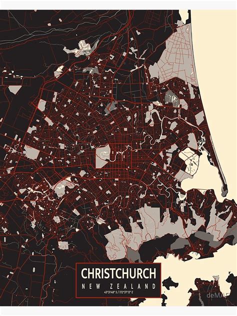 Christchurch City Map Of New Zealand Vector Poster By Demap Map Of