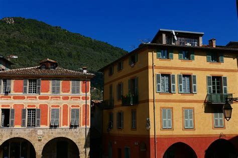 Colorful Facades Village Of Sospel Alpesmaritimes Stock Photo