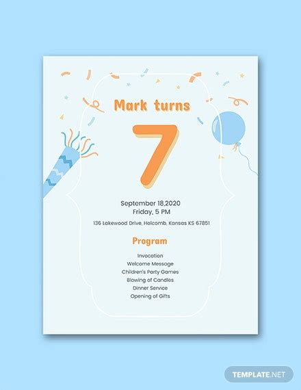 Gray blue pink unicorn birthday invitation. FREE 7th Birthday Program Template: Download 31+ Program ...