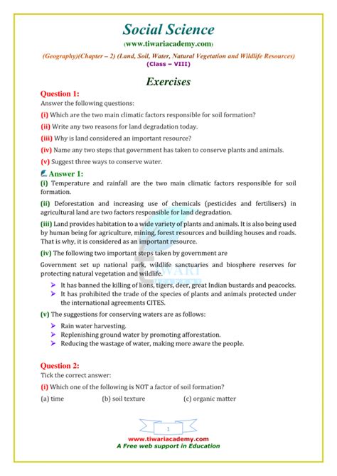 NCERT Solutions For Class 8 Geography Chapter 2 Land Soil Water