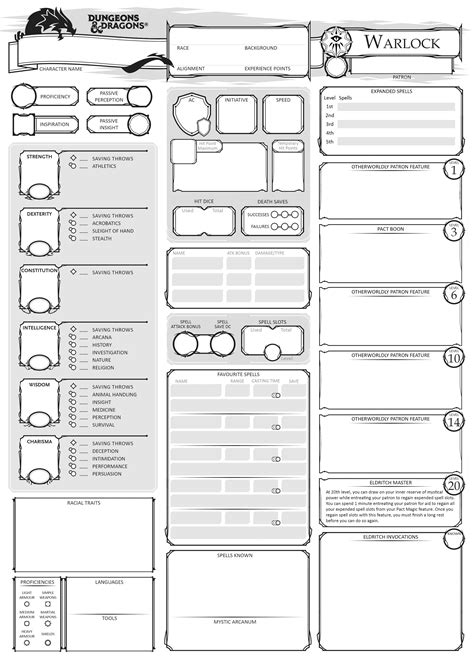 D D 5e Character Sheet Printable