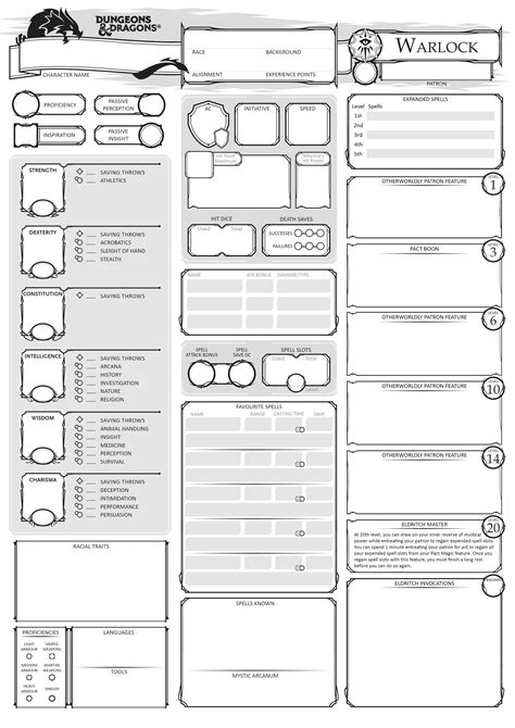 D&d 5e character sheet printable