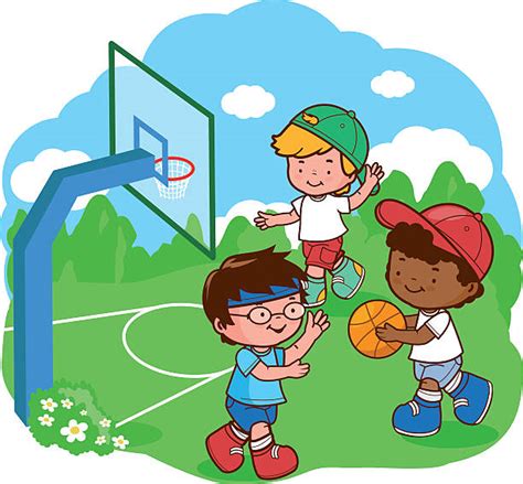 Royalty Free Friends Playing Basketball Clip Art Vector Images