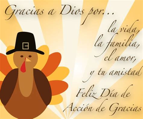 A Thanksgiving Card With A Turkey Wearing A Pilgrim S Hat And Words In Spanish