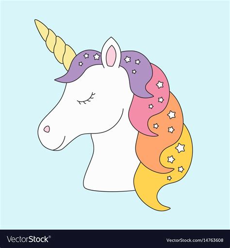 Just a simple unicorn head outline for your needs. Unicorn head cute in pastel colors with stars on blue ...