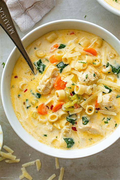 Start by preparing the chicken. Creamy Chicken Pasta Soup Recipe with carrot and Spinach ...