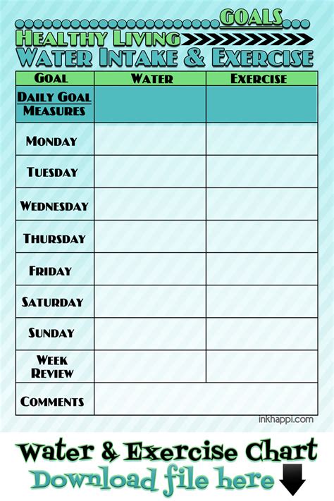 Healthy Goals Water Intake And Exercise Chart Health Plan Health