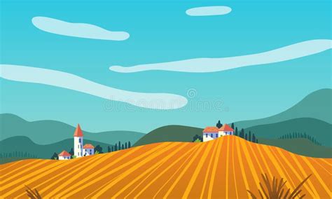 Countryside Autumn Landscapes Vector Illustration Isolated On White