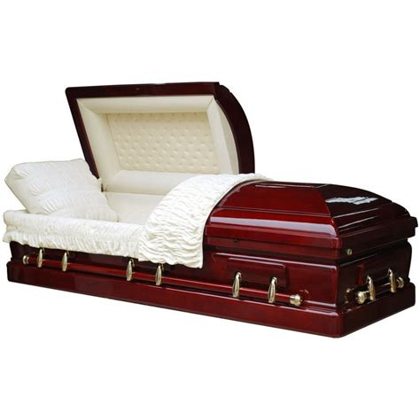 Funeral Casket Belmont Mahogany Veneer With Almond Velvet Interior