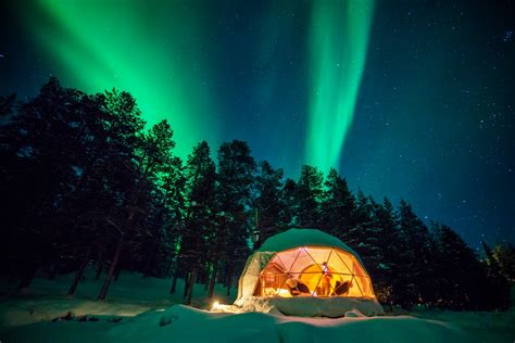 Cabin hotel has a buffet restaurant and a lobby bar where guests can enjoy a drink while watching tv. Aurora Domes At Harriniva Wilderness Lodge | Nordic Experience