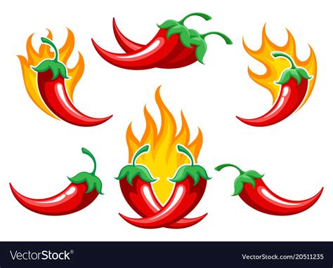 Chili Pepper On Fire Set Royalty Free Vector Image