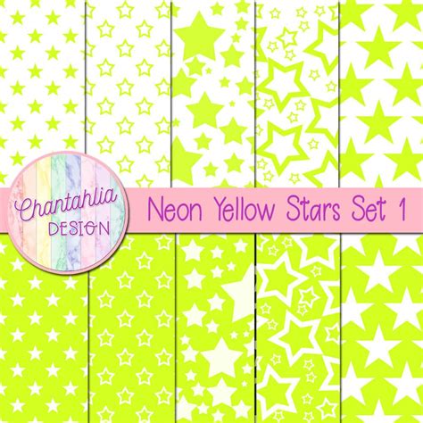Free Digital Papers Featuring Neon Yellow Stars Designs