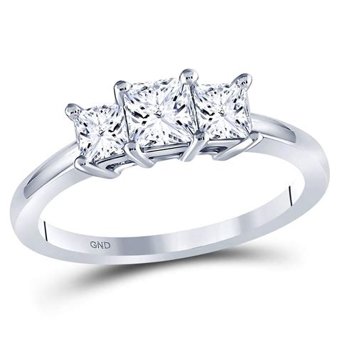 14kt White Gold Princess Diamond 3 Stone Bridal Wedding Engagement Ring 1 Ctw Ebay