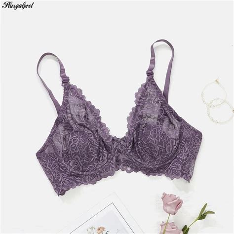 Plusgalpret Women Lace Bra Unlined Wired Lingerie 36c 38c 40 C Cup Ultra Thin Full Coverage