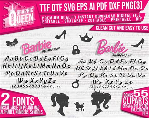 Barbie Font And Clipart Bundle Barbie Alphabet Ttf And Otf Etsy