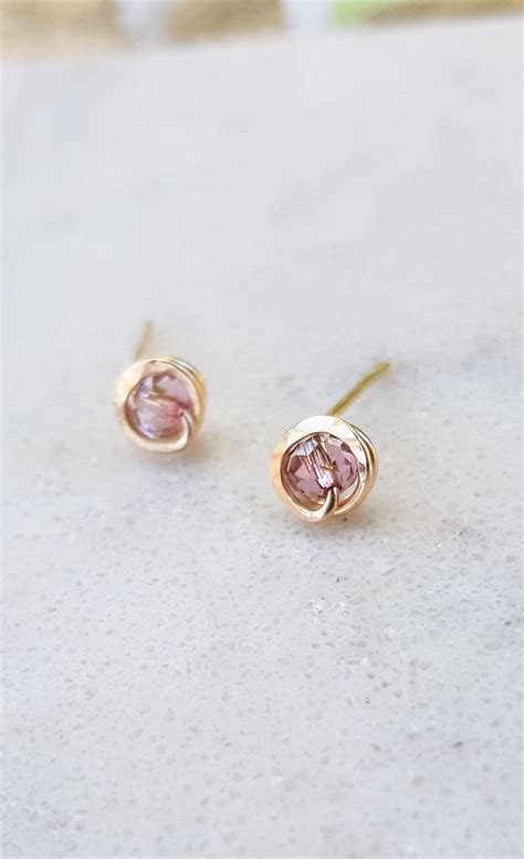 Natural Pink Tourmaline Stud Earrings K Gold Filled Etsy Israel