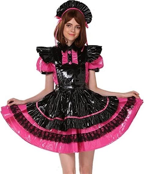 149 0us forced sissy girl maid heart shaped pattern lockable pink dress costume crossdress