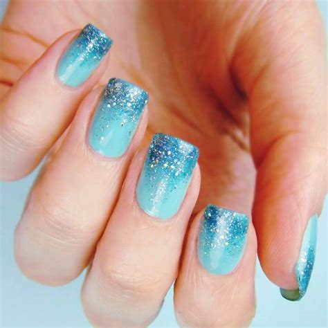 Blue And White Nails Light Blue Nails Ombre Nails Glitter