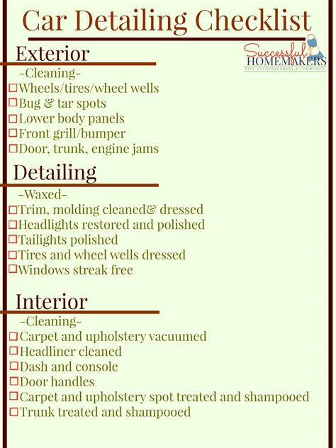 Car Detailing Checklist Graphic Printable