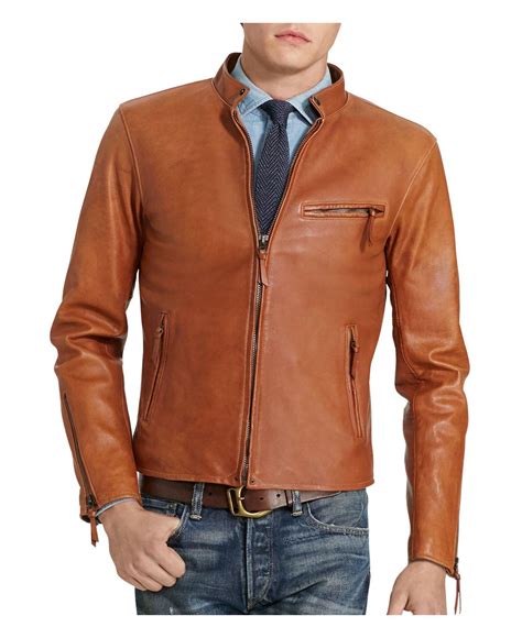 Polo Ralph Lauren Lambskin Leather Cafe Racer Jacket In Brown For Men