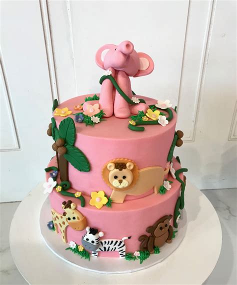 Pink Safari Animal Baby Shower Cake