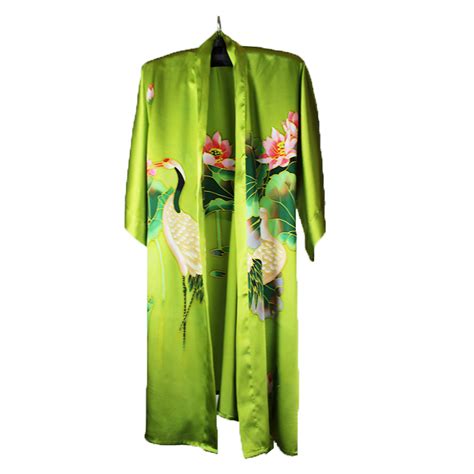 Short Silk Flower Apple Green Kimono