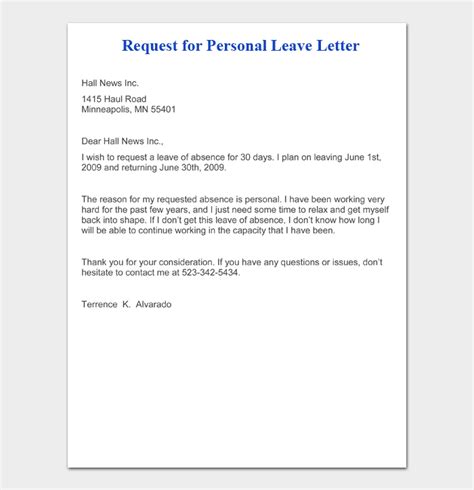 Marvelous Tips About Leave Letter Format For Personal Reason Work
