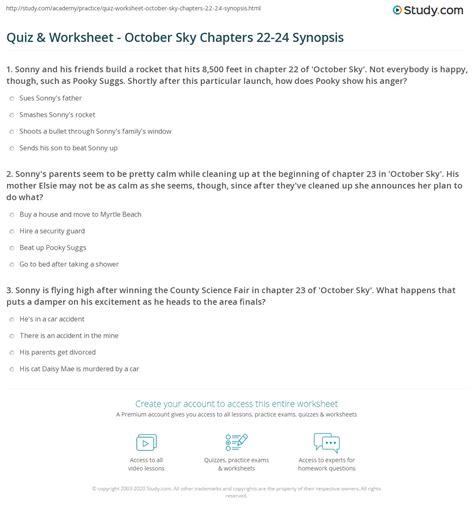Quiz And Worksheet October Sky Chapters 22 24 Synopsis