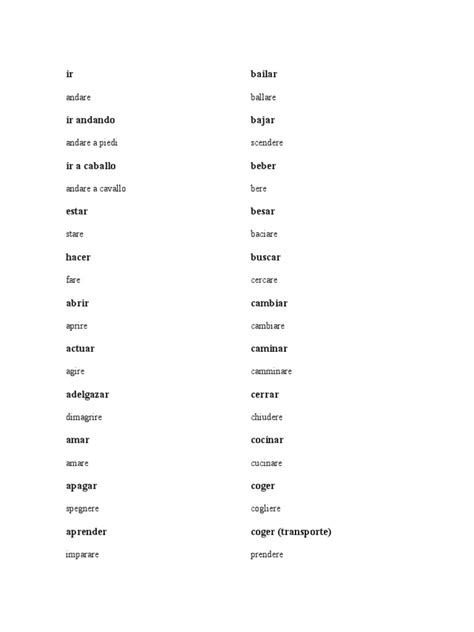 Lista De Verbos En Italiano