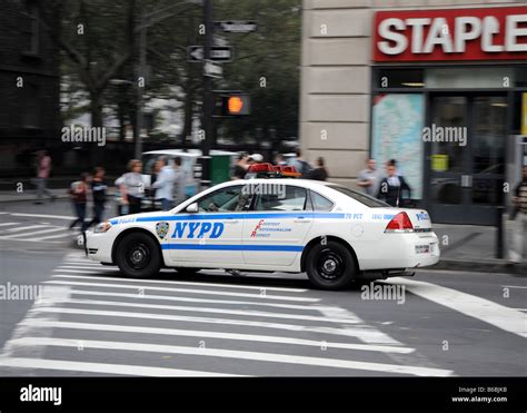 Nypd Cop Car New York City Police Department Patrol Car Driving Stock