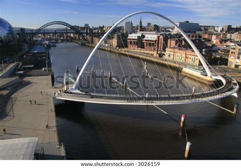 Gateshead Millenium Bridge Tyne Bridge Captured Stock Photo 3026159