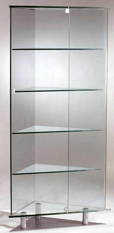 The curio has black and stainless steel accents. All Glass Triangular Curio 6650-Cur | Glass cabinets ...