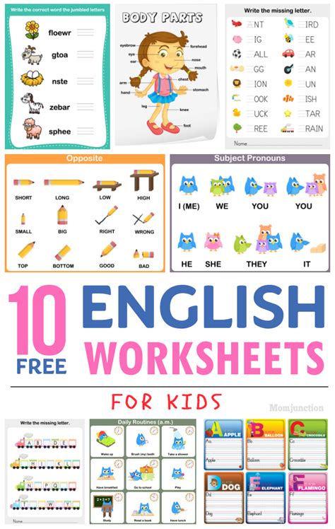 15 Free English Worksheets For Kids
