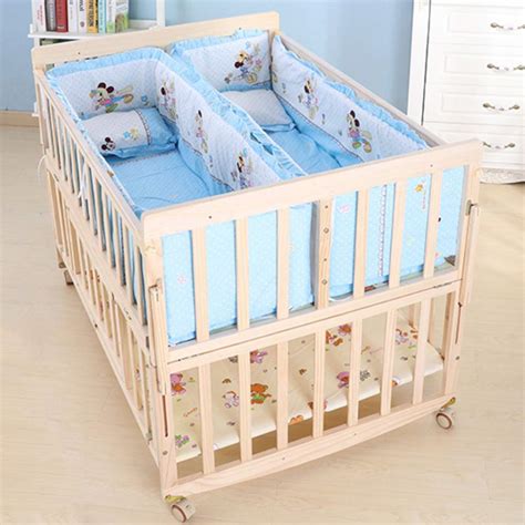 Buy Wooden Baby Cot Bed Twins Widened With Disney Cushion Baby Bed