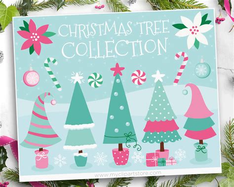 Pink Christmas Trees Clipart Premium Vector Clipart By Myclipartstore