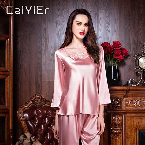 Buy Caiyier 2018 Silk Pajamas For Women Pink Nightwear Spring Solid Sleepwear