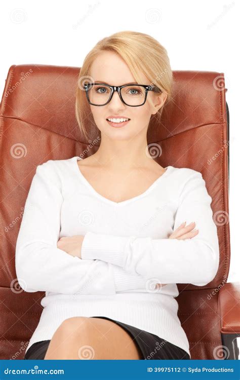 Young Businesswoman Sitting In Chair Stock Photo Image Of Attractive
