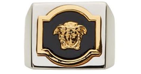Lyst Versace Silver And Gold Square Medusa Ring In Metallic For Men