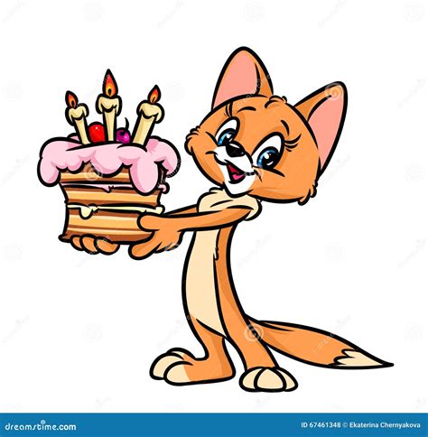Happy Birthday Cake Cat Day Cartoon Illustration Stock Illustration