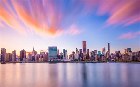 Download Wallpapers New York Evening Sunset New York Skyline Bay