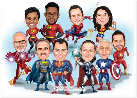 A Caricature Of Many Different People Dressed As Superheros