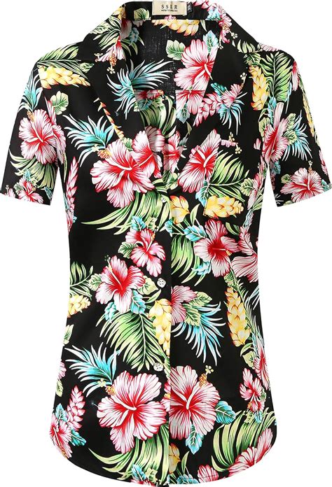 Sslr Womens Tropical Button Up Shirts Relaxed Fit Short Sleeve Hawaiian Shirts For Women At