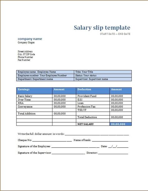 Salary Slip Templates 19 Free Printable Ms Docs And Xlsx Excel