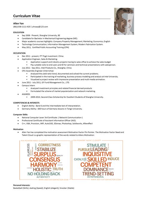 Motivate your statements with facts and experiences. Need and Talent Clouds in your resume - Motivation Factor