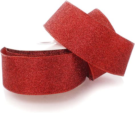 Ribbon Traditions 2 12 Wired Glitter Ribbon Red 10 Yards