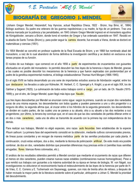 Biografia De Gregor Mendel Pdf Biología