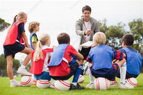 Coach Talking To Childrens Soccer Team Stock Image F0053642