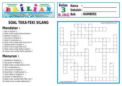 Teka teki matematika sederhana | selamat datang kembali di matematrick.com. Soal Teka-Teki Silang ( TTS ) SD Bahasa Inggris Kelas 3 ...