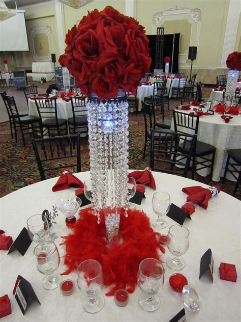 18th Birthday Party With Red Rose Ball Crystal Centerpieces Wedding