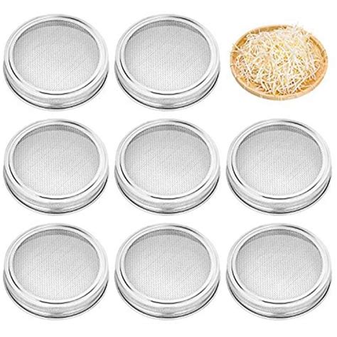 8 Pack Stainless Steel Sprouting Jar Lid Kit For Wide Mouth Mason Jars